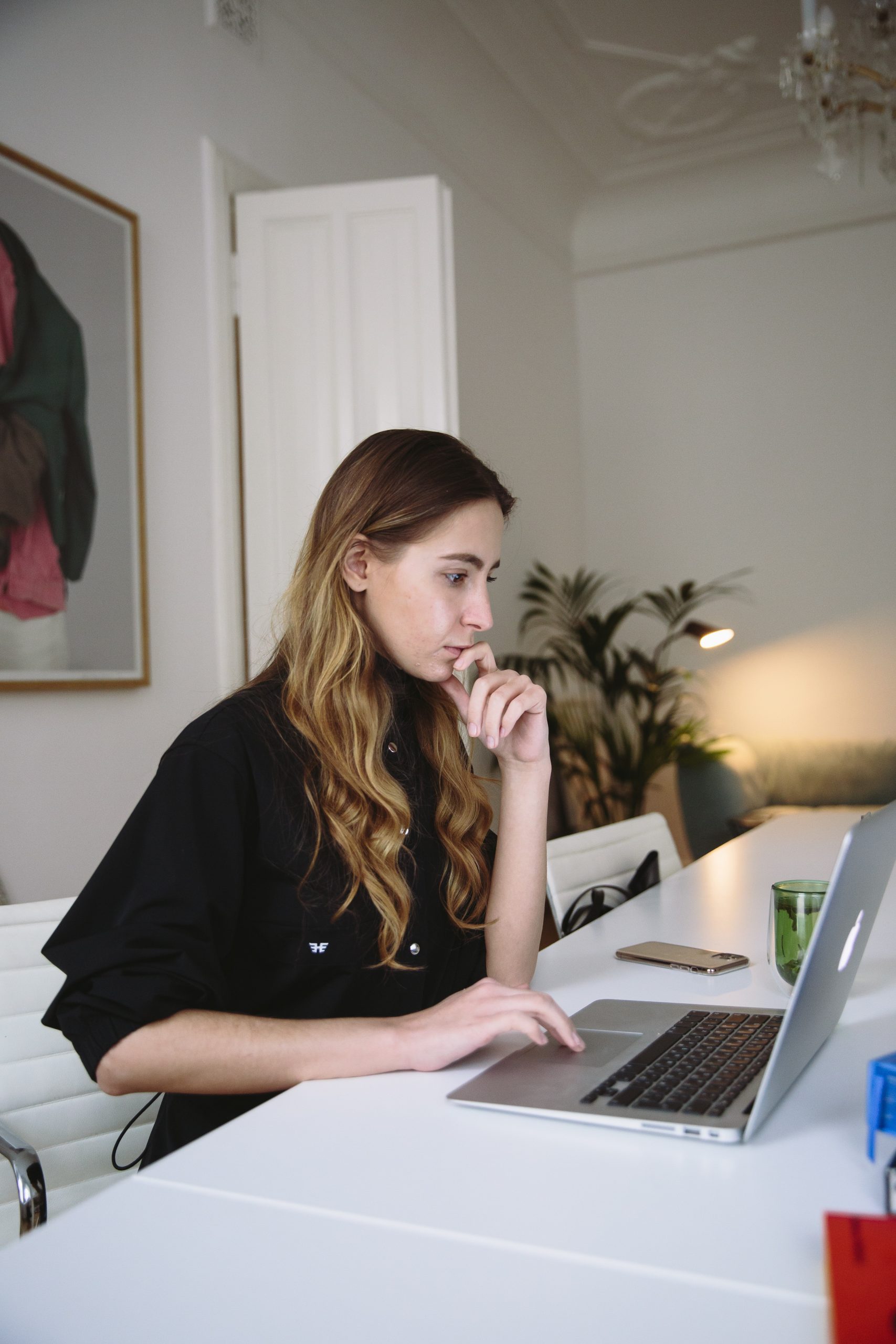 woman using a computer for a test